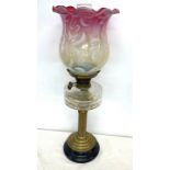 Large Victorian oil lamp, cranberry and vaseline shade, approximate height 25 inches, Shade width