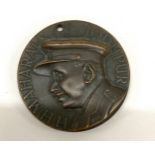 Indian WW2 solid bronze medal dated V.E.MAY 8 V.J.AUG 15 1945, measures 2" in diameter it has H.H.