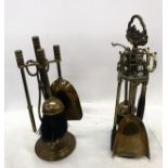 Two brass companion sets, height of 15 inches