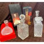 Selection 4 cut glass decanters, (2 with boxes)