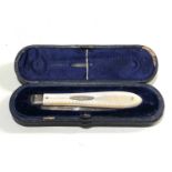 Fine boxed silver & m.o.p handle fruit knife in original fitted box knife measures approx 9cm long