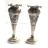 Pair of asian / indian silver vases each measures approx 18cm tall total silver weight 220g