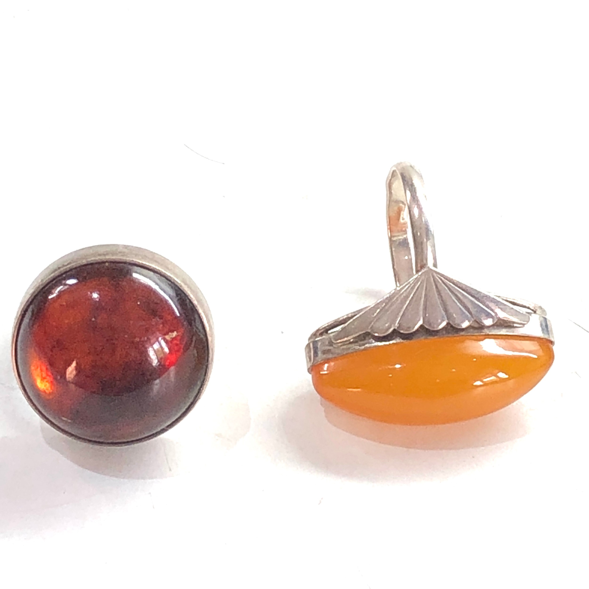 2 silver & amber set rings