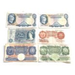 6 bank of england notes £1 £5 & 10 shilling peppiatt bedle o,brien & Fforde