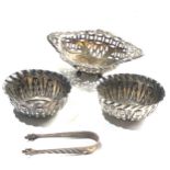Selection of silver items inc salts small bowl and sugar nips