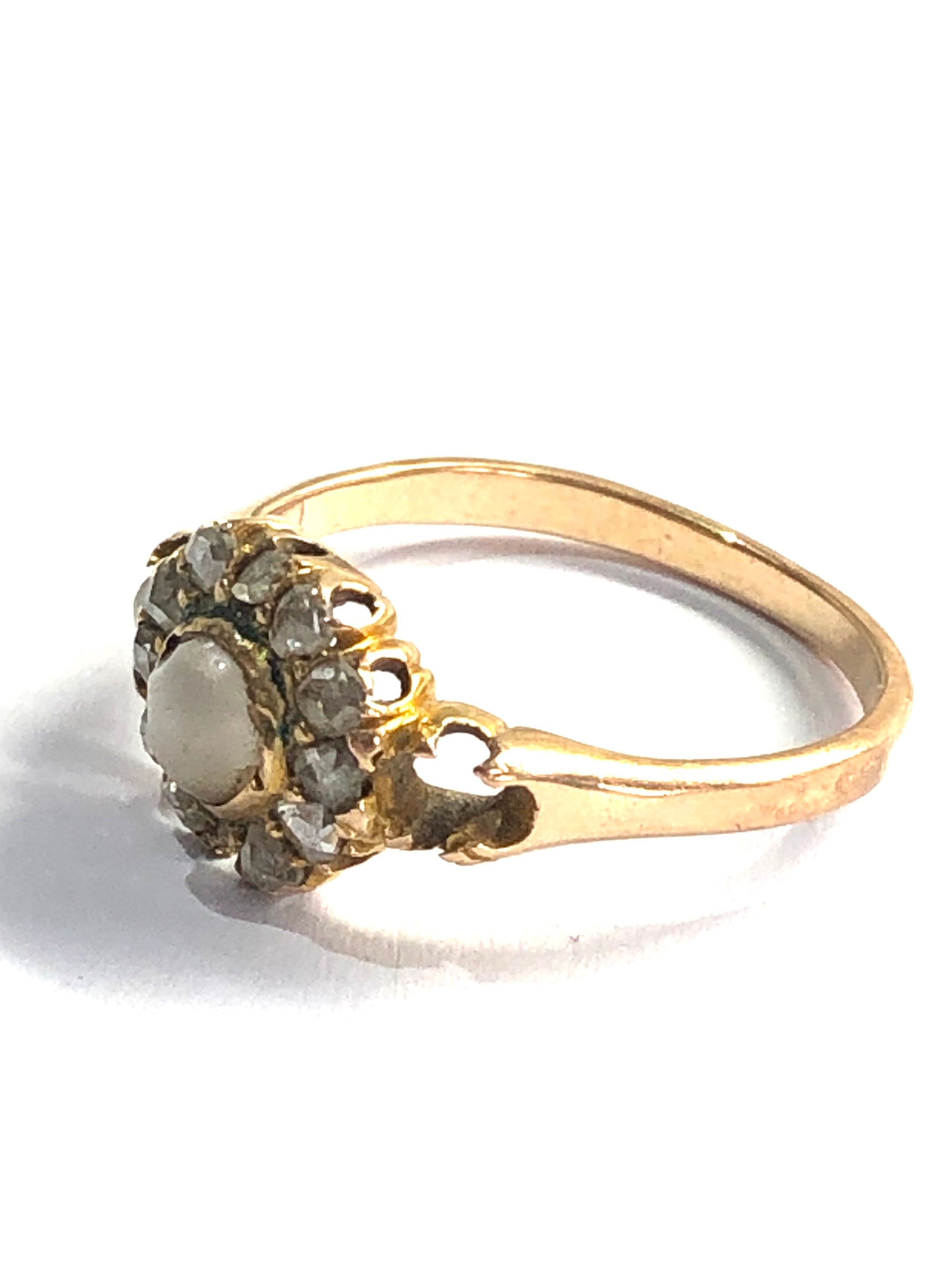 15ct gold antique pearl & rose cut diamonds ring missing stones as shown in images (2.8g) - Image 2 of 5
