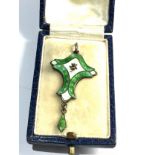 Antique boxed silver & enamel pendant hallmarked sterling JA&S measures approx 4.2cm drop by 2.2cm