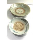 2 Chinese early Ming Dynasty glazed celadon bowls largest measures approx 25.5cm dia