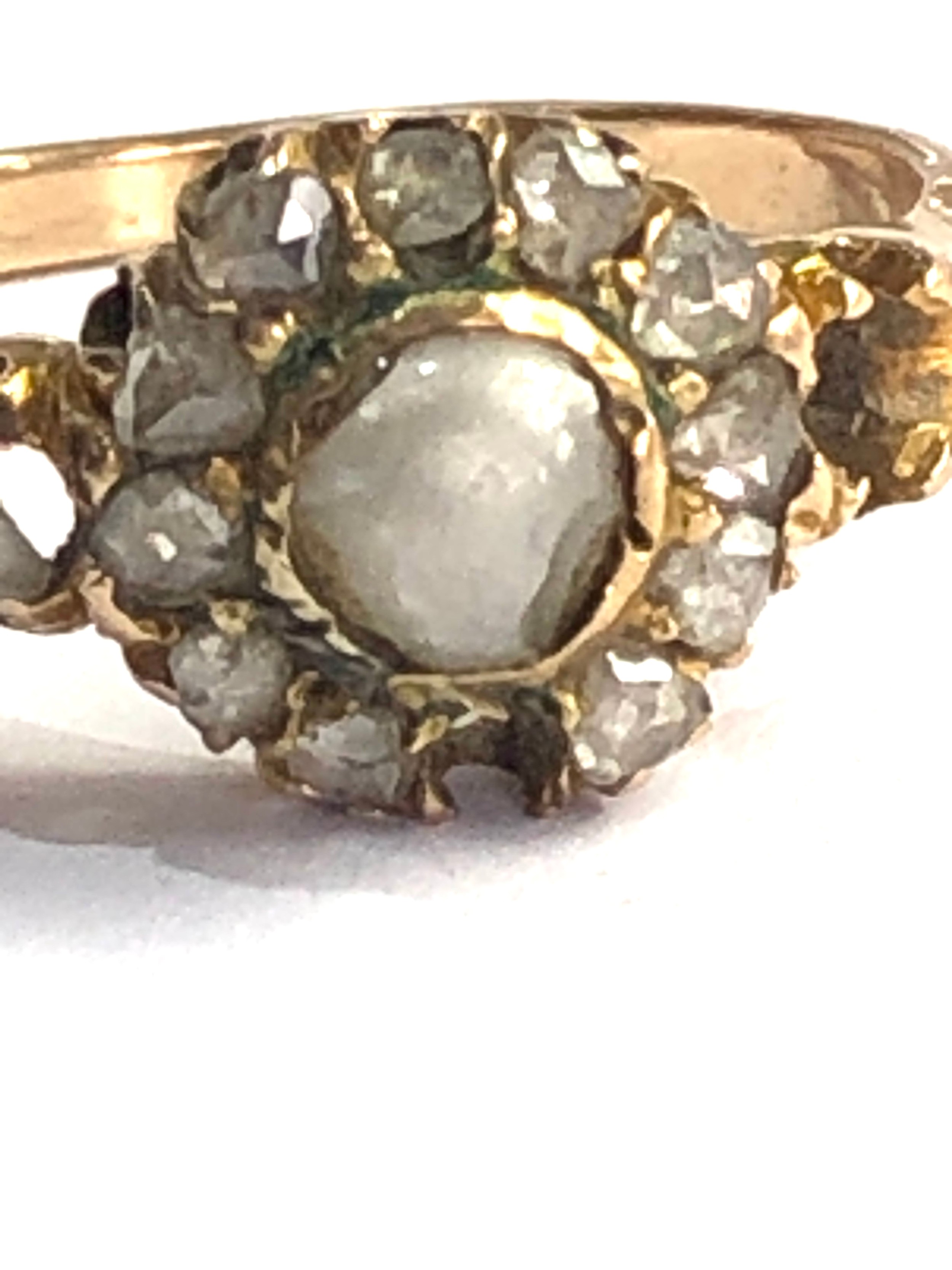 15ct gold antique pearl & rose cut diamonds ring missing stones as shown in images (2.8g) - Image 3 of 5