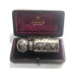 Fine Antique original boxed niello silver perfume bottle the hinge clasp has split will need