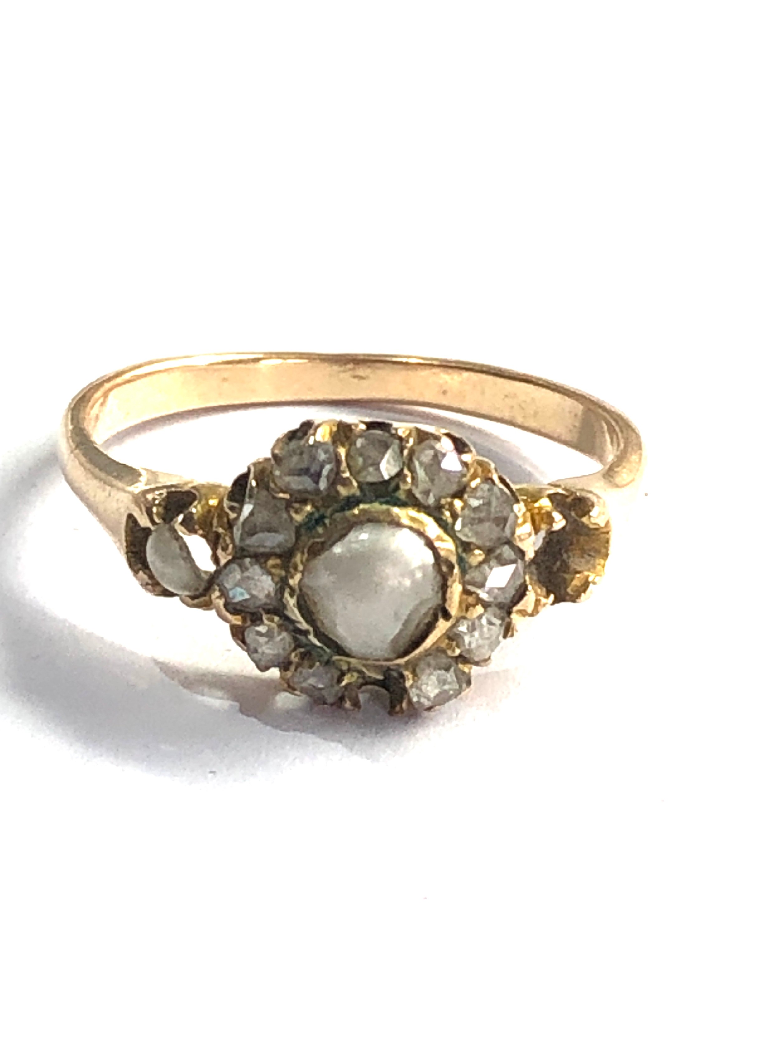 15ct gold antique pearl & rose cut diamonds ring missing stones as shown in images (2.8g)