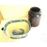 Antique Blue and white bowl, earthenware jar, cracks to blue and white