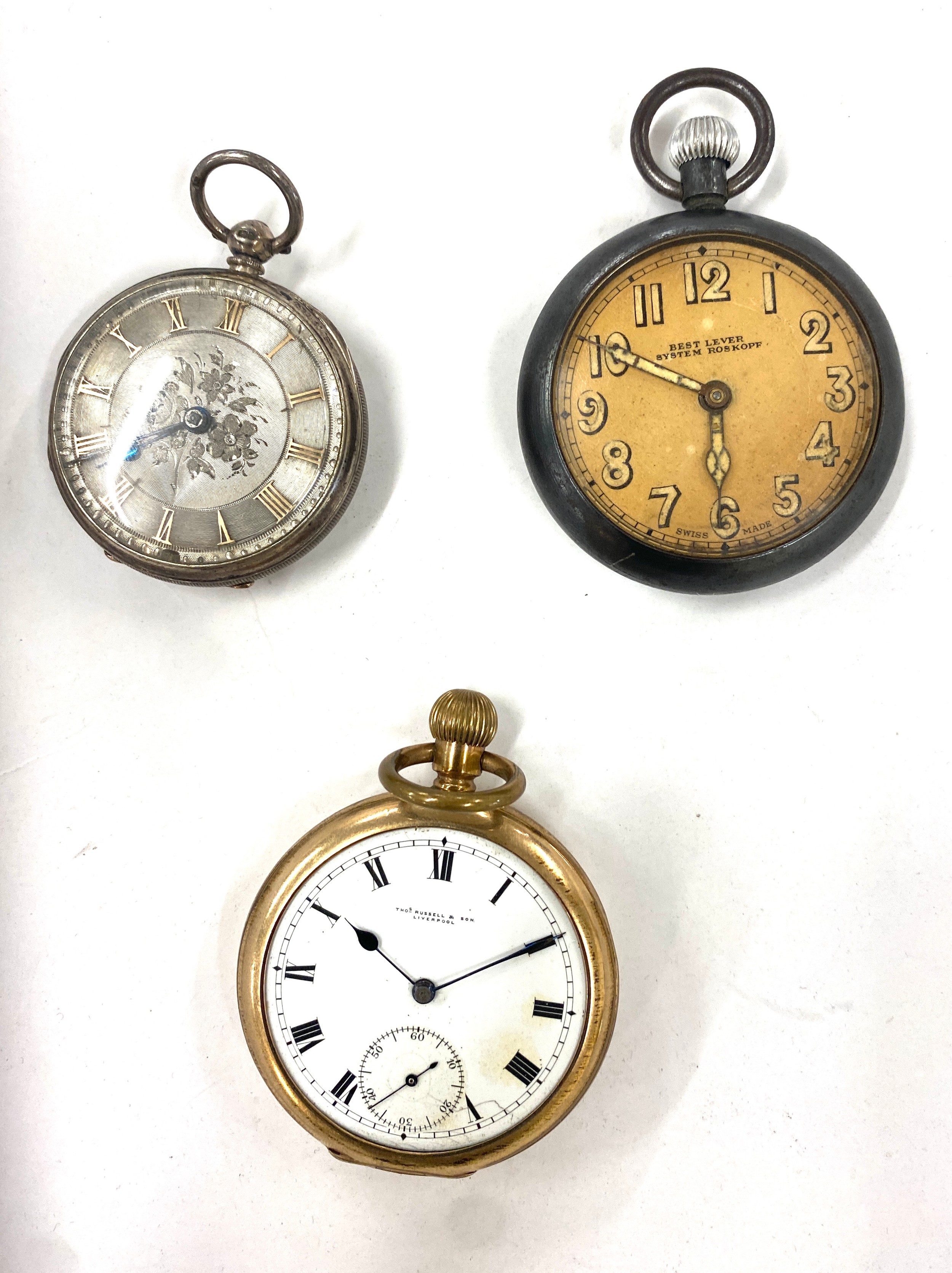 Selection 3 pocket watches (includes one silver), untested, one missing glass