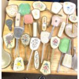 Large selection of vintage dressing table mirrors and brushes