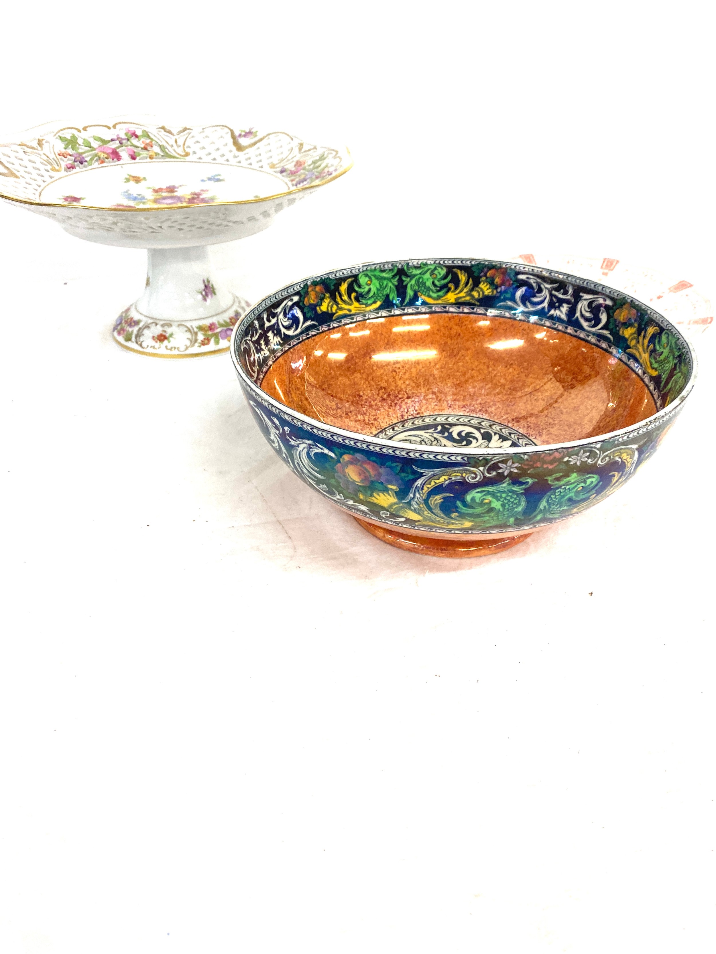 3 pieces of pottery to include early Crown Derby plate, Maling bowl, Bavaria comport, all in good - Image 2 of 5