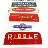 Selection of vintage bus and coach metal signs to include Ribble, Barton Robin Hood, EBC Town