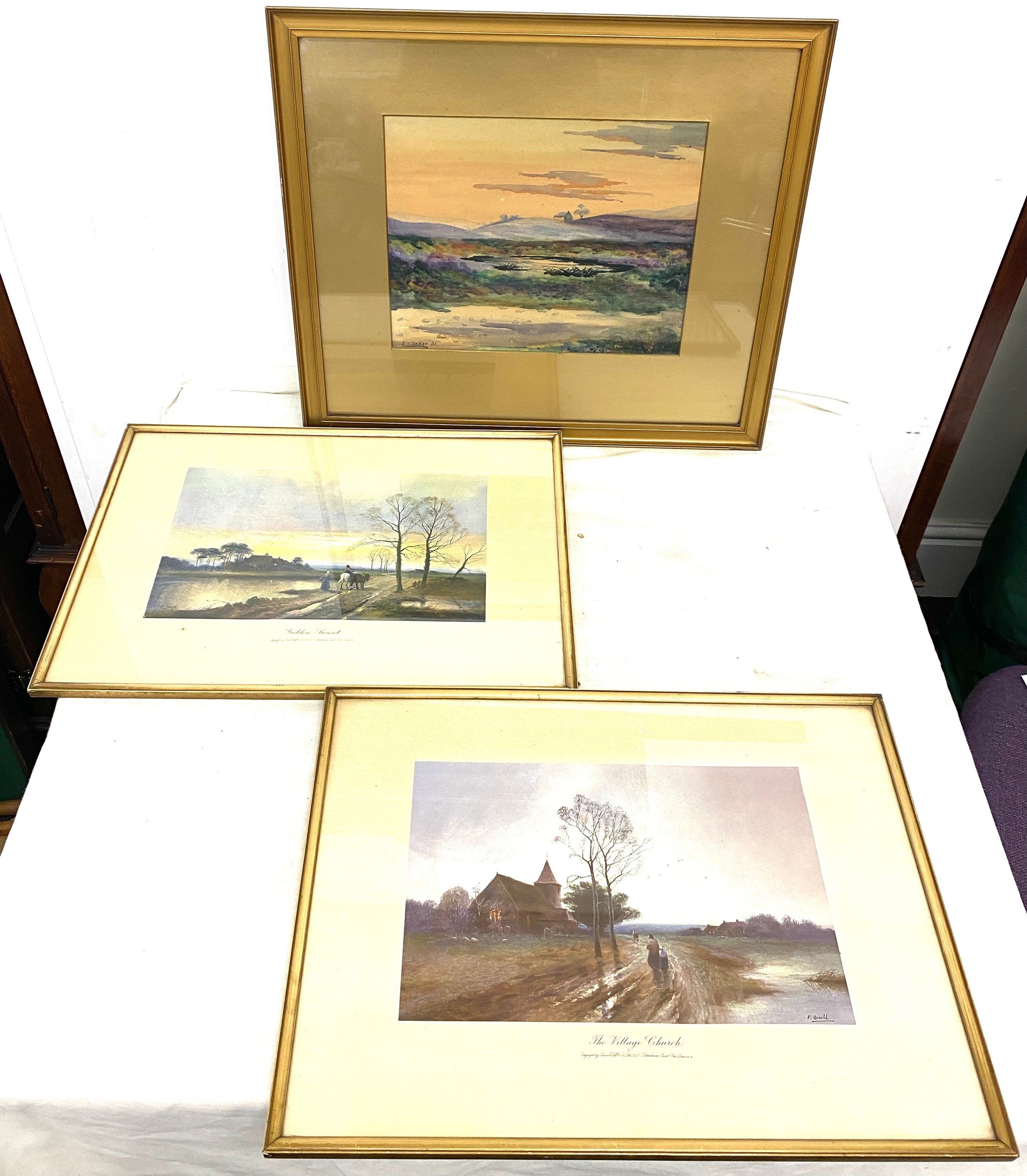 Two framed prints and one painting