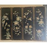 4 Antique oriental panels, each panel measures approximately 36 inches by 12 inches