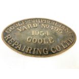 Vintage 1954 Goole Shipbuilding repairing Co Ltd plaque, approximate measurements 18 x 12 inches