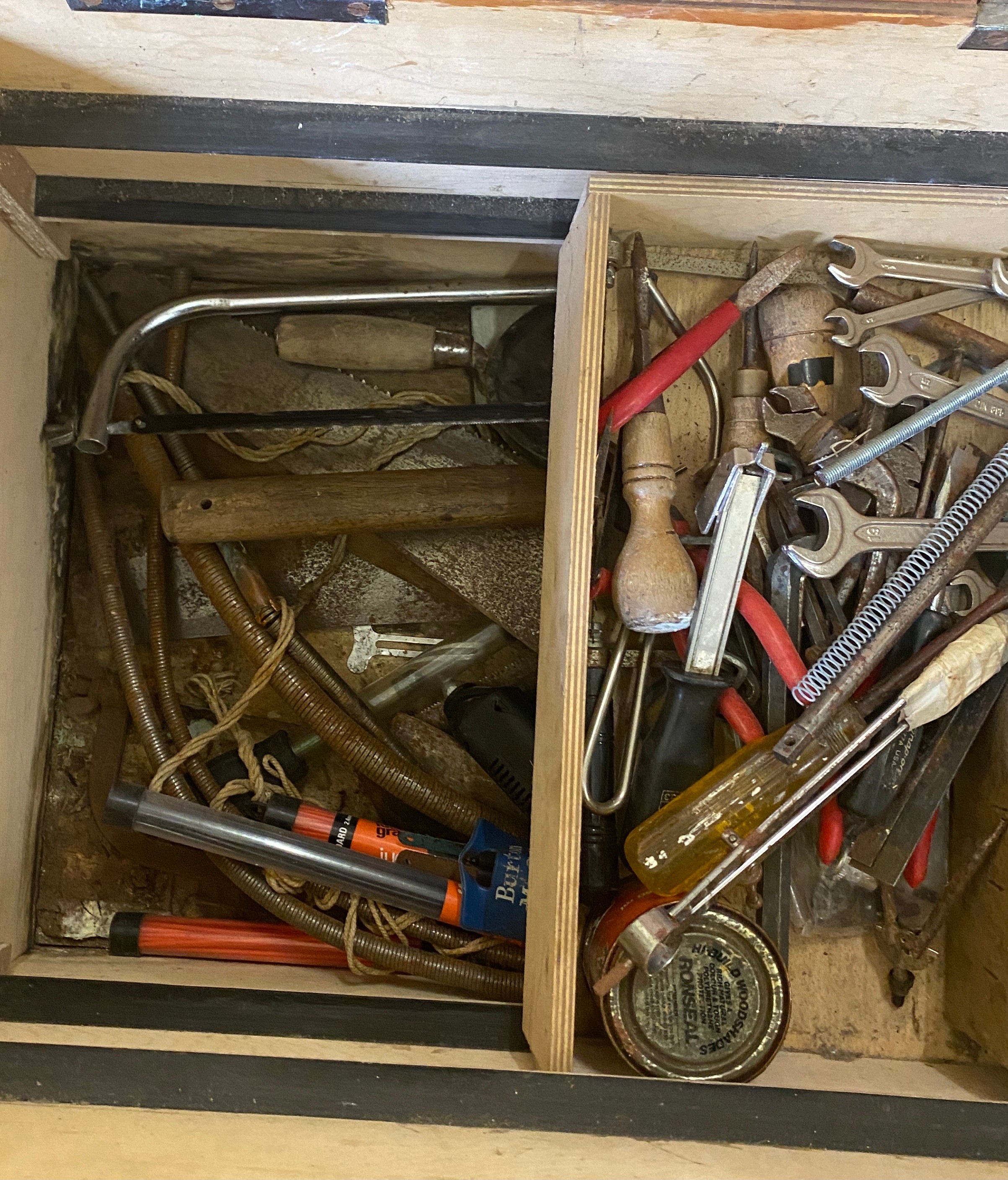 Large tool box with tools, to include spanners, saws, screwdrivers, sockets etc. - Image 2 of 2