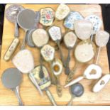 Large selection of vintage dressing table mirrors and brushes