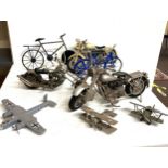 Vintage metal and later motorbike models, aeroplane models