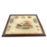 Framed antique woolwork sampler, Martha Poole 1857, approximate measurements: Height 15 inches,