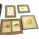 4 Framed dog pencil drawings by Lucy Dawson, Vernon Stokes