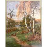 Framed watercolour signed Chas E Baldock, Country scene with pheasants, approximate frame