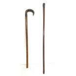 Antique walking sticks, with Nelson detailing, handle reads: Foudroyant Nelsons flagship, Oak and