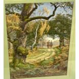 Framed watercolour signed Chas E Baldock, bridleway scene, approximate frame measurements: 40cm wide