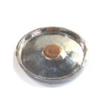 Silver coin tray measures approx 11cm dia 71g xrt tested as silver antique copper coin to centre