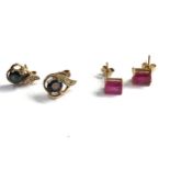 2 x 9ct gold vintage stud earrings inc. sapphire, ruby & diamond (2g)