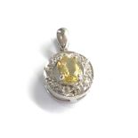 9ct white gold yellow beryl & white sapphire pendant weight 3.4g