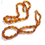 2 x 9ct gold clasp vintage amber single strand necklaces (60g)