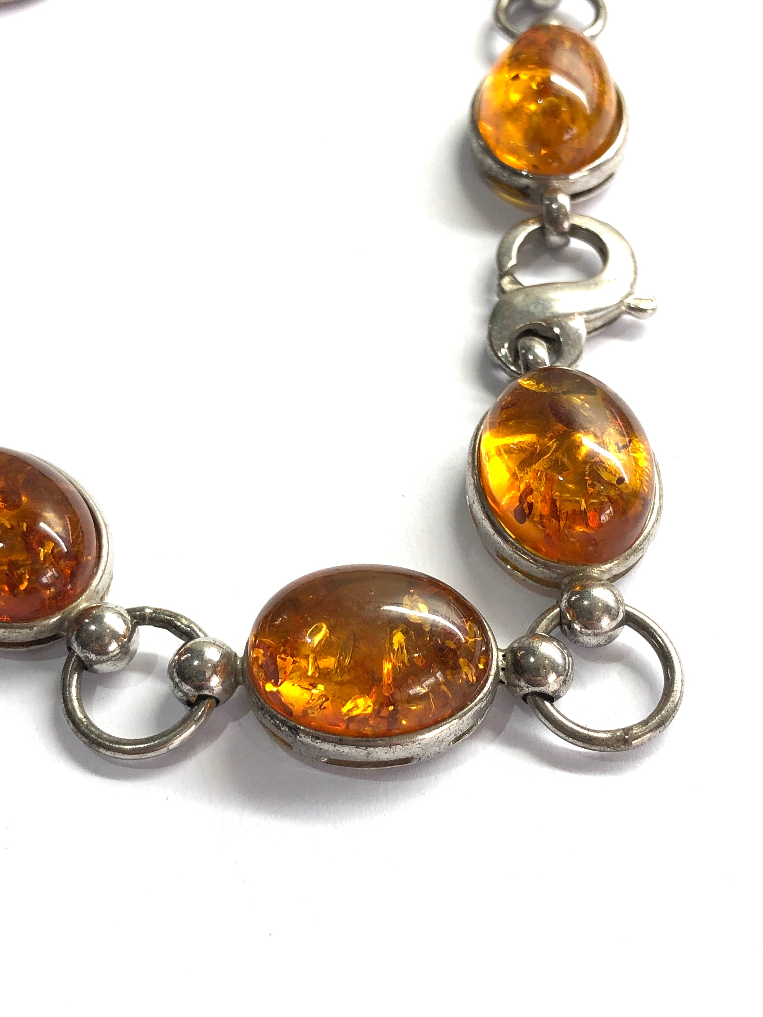.925 sterling silver & amber heavy ring/ bead chain choker necklace 80g - Image 2 of 4