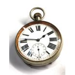 Goliath pocket watch nickel case balance spins but keeps winding