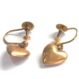 9ct gold vintage screw-back heart drop earrings (1.5g)