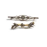 2 x 9ct gold antique seed pearl bar brooch 4.6g