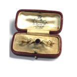 Boxed edwardian 9ct gold amethyst & pearl brooch 2.7g