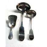 3 antique silver spoons includes 2 sauce ladles and caddy spoon