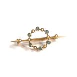 Antique 14ct gold antique Aquamarine & Seed Pearl brooch (3.6g)