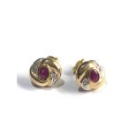 9ct ruby & diamond earrings 2.4g