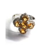 9ct white gold citrine & diamond ring weight 4.2g