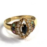 14ct gold vintage sapphire emerald ruby & cz dress ring (2.6g)