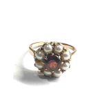 9ct gold pearl & garnet ring 3.4g