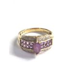 9ct gold amethyst & diamond ring weight 3.3g