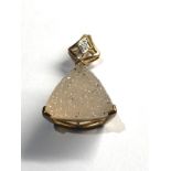 9ct gold glitter agate & diamond pendant 4.9g coa