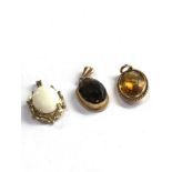 3 x 9ct gold vintage pendants inc. opal, citrine & smoky quartz (5.7g)