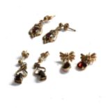 3 x 9ct gold vintage garnet drop earrings (3.6g)